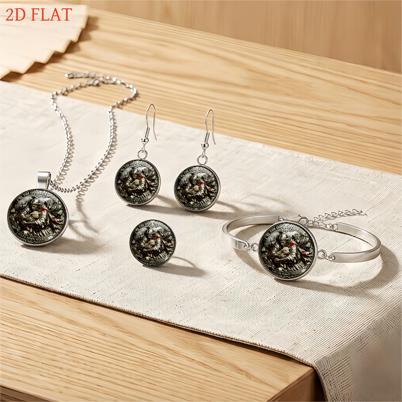 5pc Good Shepherd Theme Women's Jewelry Set, Necklace, Earrings, Brooch, Bracelet